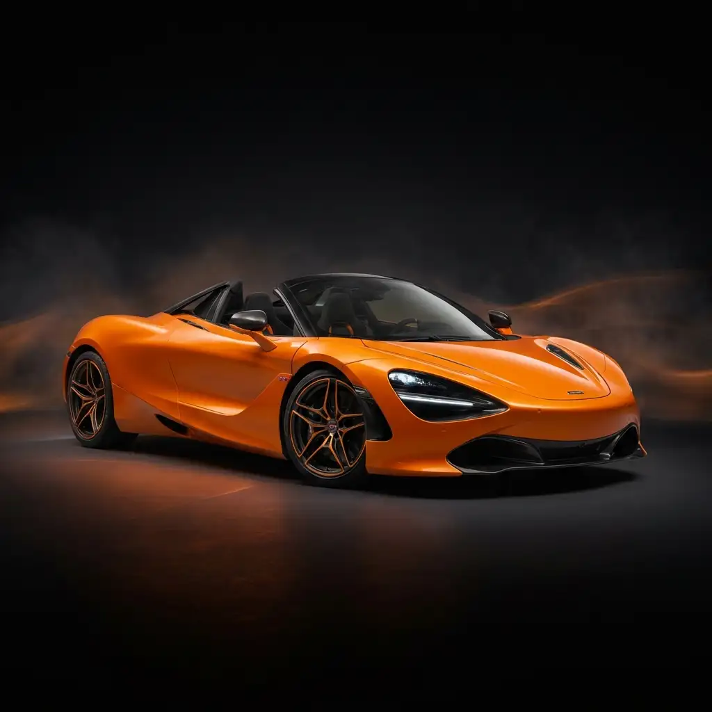 McLaren 720S Spider in Papaya Spark orange, twin-turbo V8 producing 710 HP, 0-60 in 2.8 seconds, rental price $1,600/day